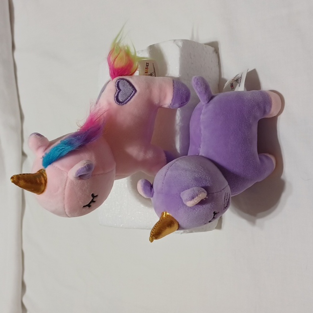 Snug a Babies Set of Two Pink and Lavender Small Plush Unicorns